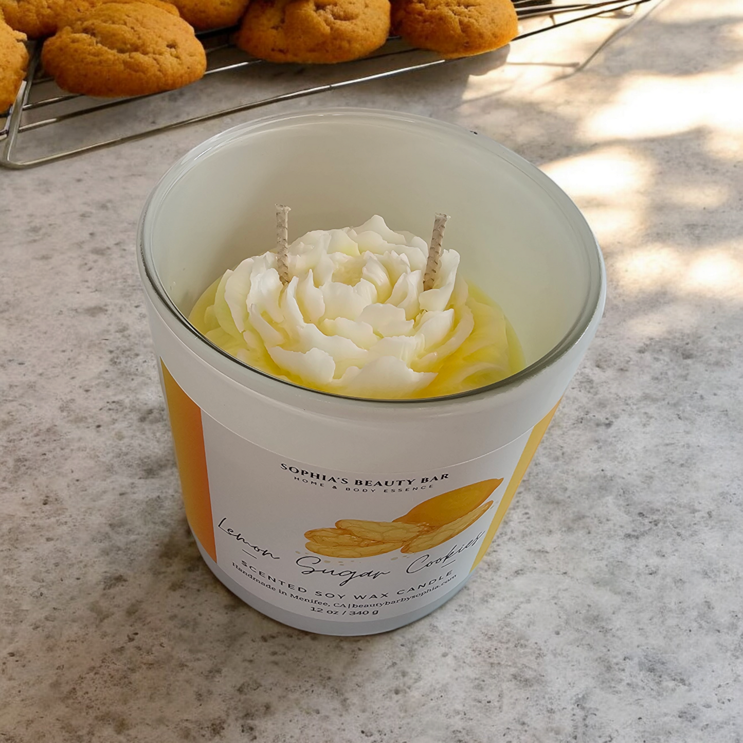 Lemon Sugar Cookies Coconut Soy Wax Candle, Double Wick 12 oz/ 340 g