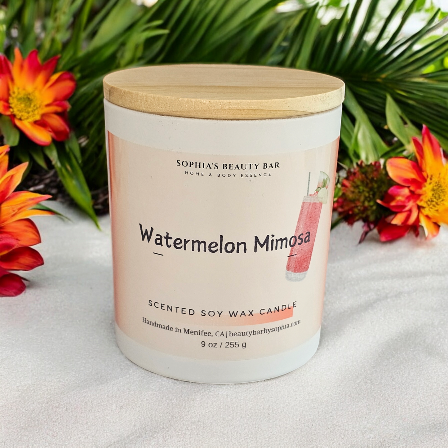 Watermelon Mimosa Coconut Soy Candle, Single Wick 9 oz/ 255 g