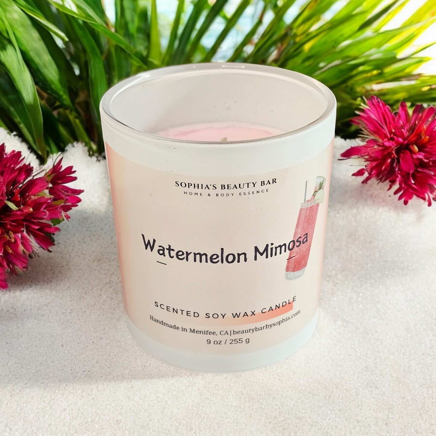 Watermelon Mimosa Coconut Soy Candle, Single Wick 9 oz/ 255 g